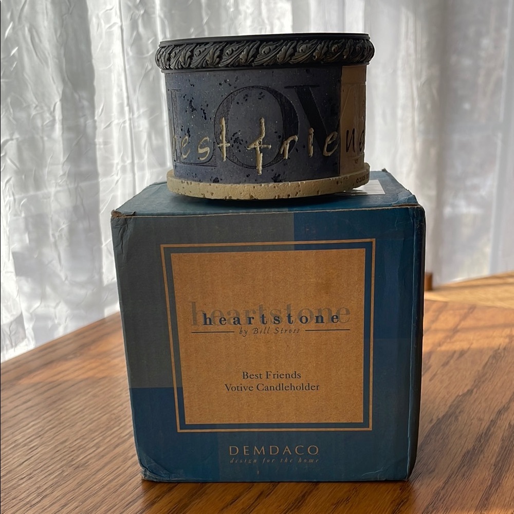 Demdaco Heartstone Best Friends Votive Candleholder - Blue, Brown, and Beige